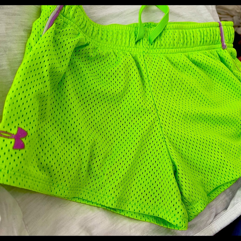Under armor girls neon green athletic shorts